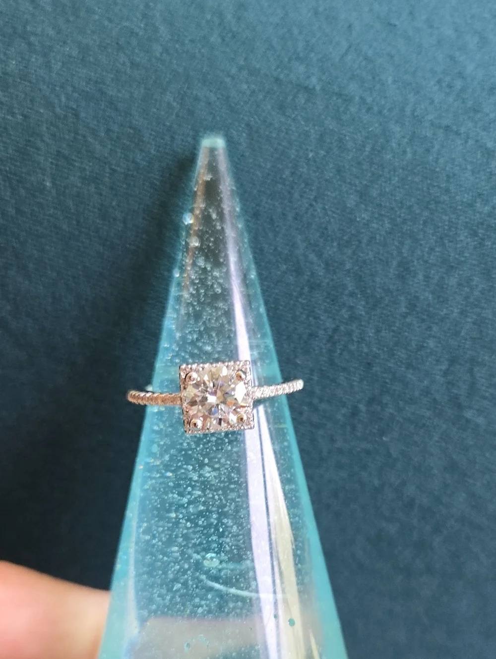 Delicate Sterling Silver Clear Moissanite Engagement Halo Ring